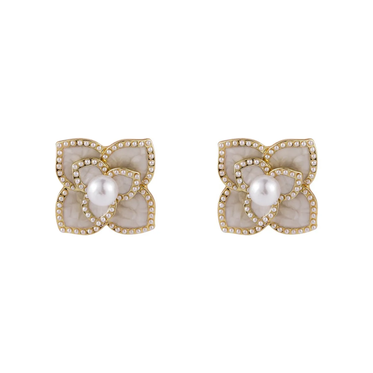 Pearl & White Camellia 18K Gold-Plated Stud Earrings