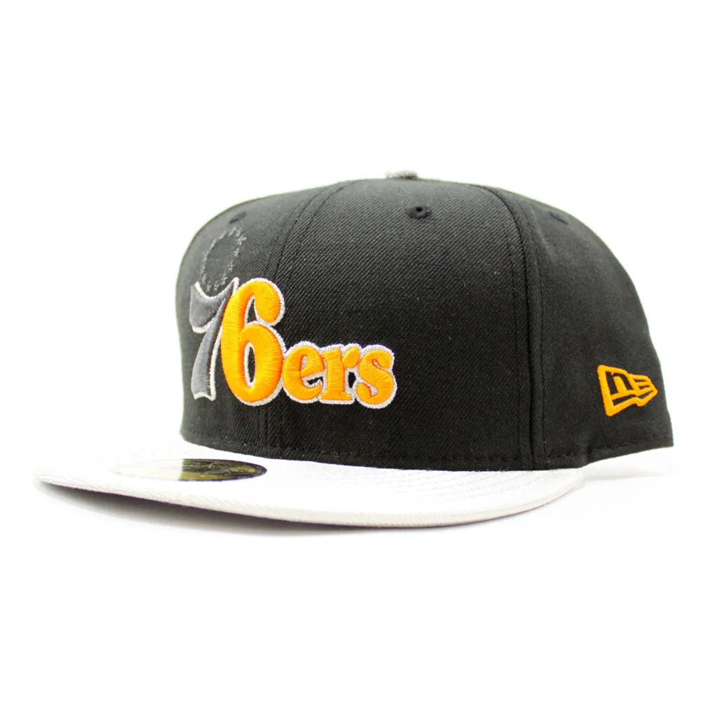 Philadelphia 76ers New Era 59FIFTY Fitted Hat (Black Metallic Sliver Gray Under Brim)