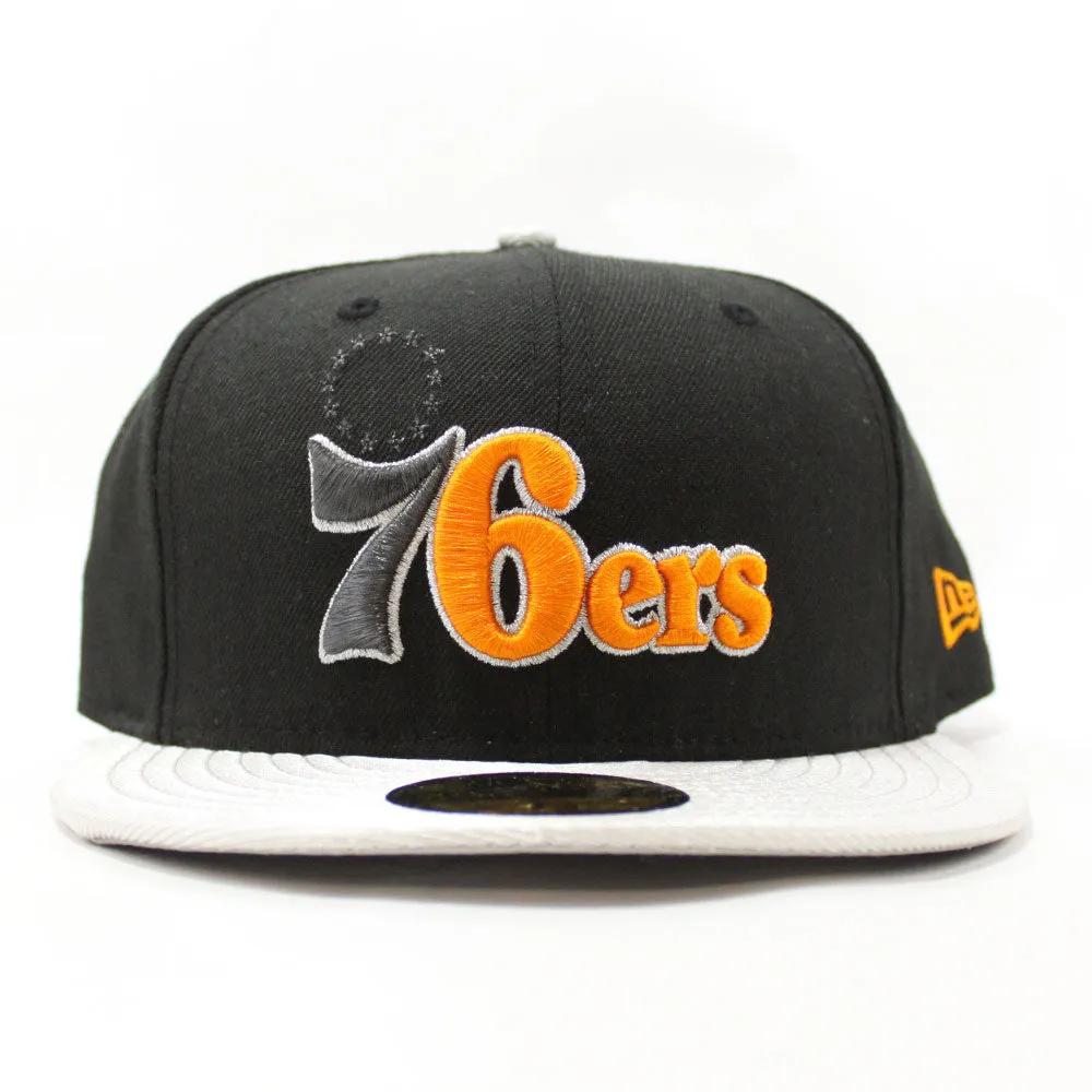 Philadelphia 76ers New Era 59FIFTY Fitted Hat (Black Metallic Sliver Gray Under Brim)