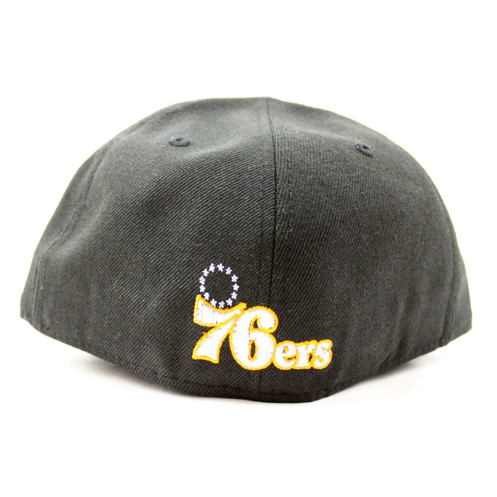 Philadelphia 76ers New Era 59FIFTY Fitted Hat (Black Metallic Sliver Gray Under Brim)