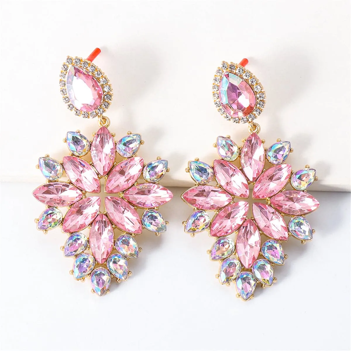 Pink Crystal & Cubic Zirconia Marquise-Cut Drop Earrings