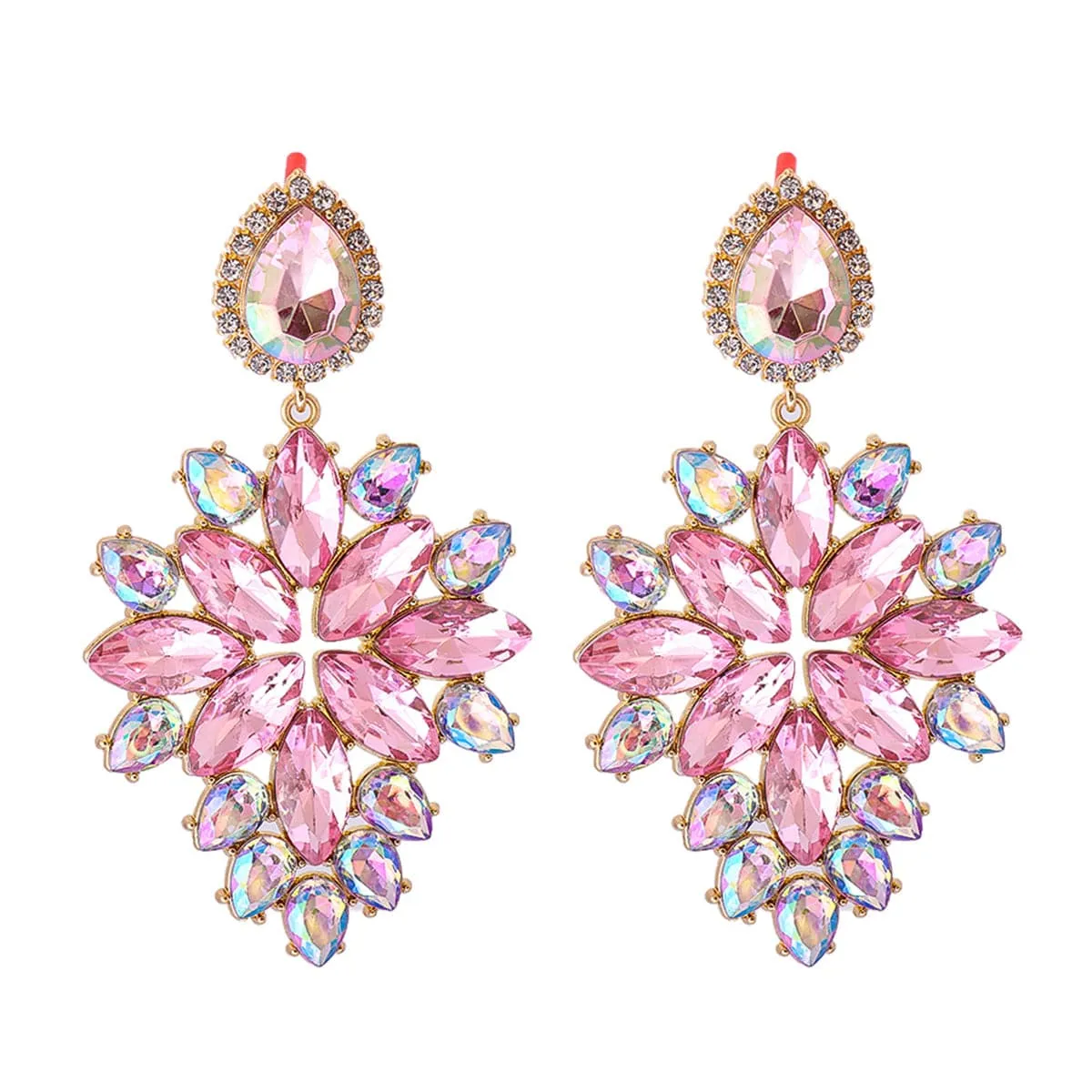 Pink Crystal & Cubic Zirconia Marquise-Cut Drop Earrings