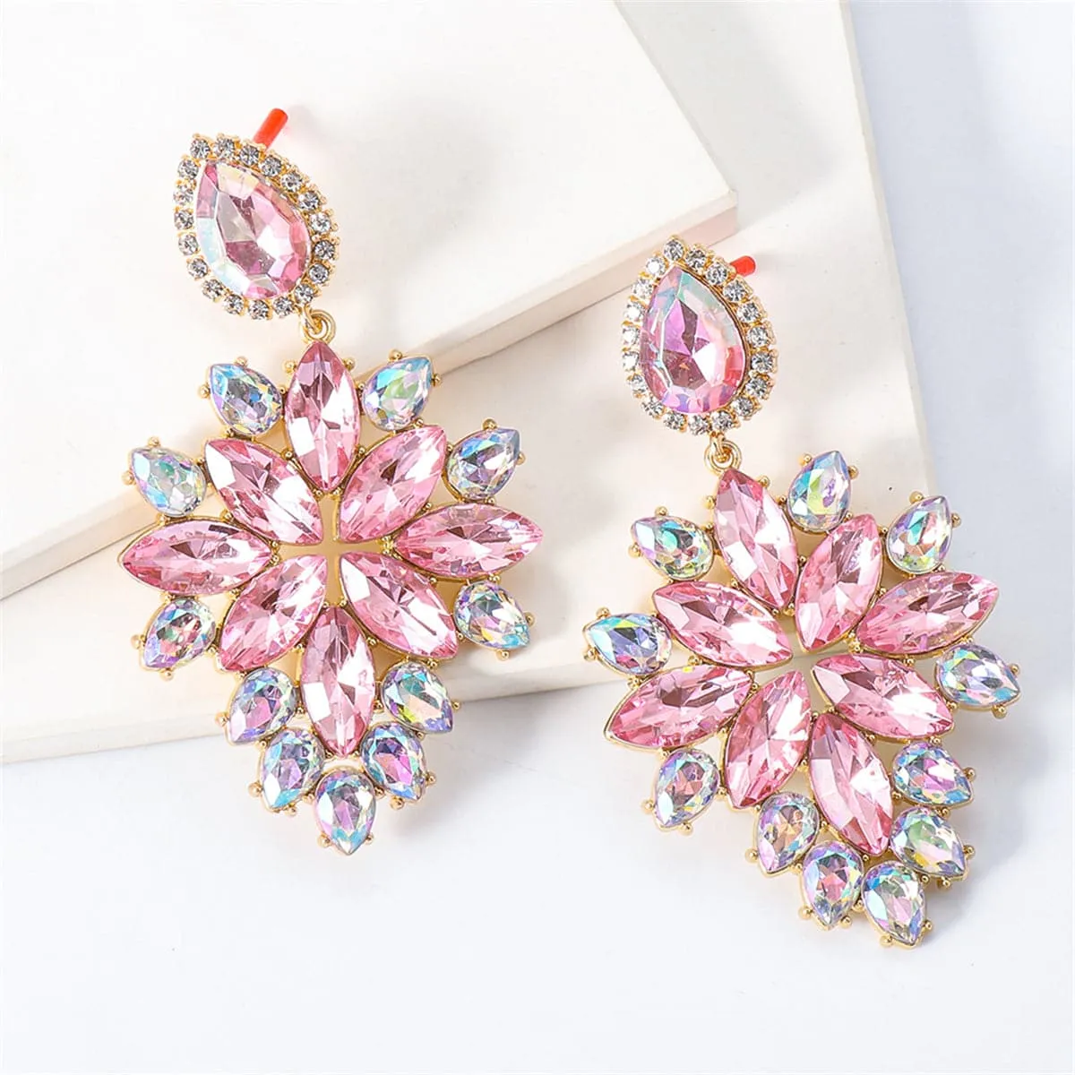 Pink Crystal & Cubic Zirconia Marquise-Cut Drop Earrings