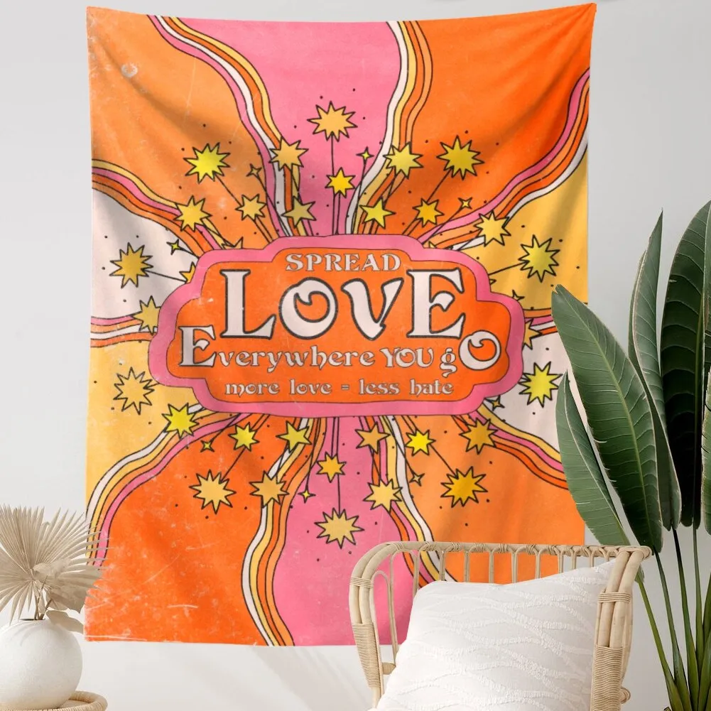Pink Love Star Tapestry Wall Hanging Psychedelic Magic Retro Wall Hanging Tapestries Bedroom Dorm Room Sun Moon Wall Decor