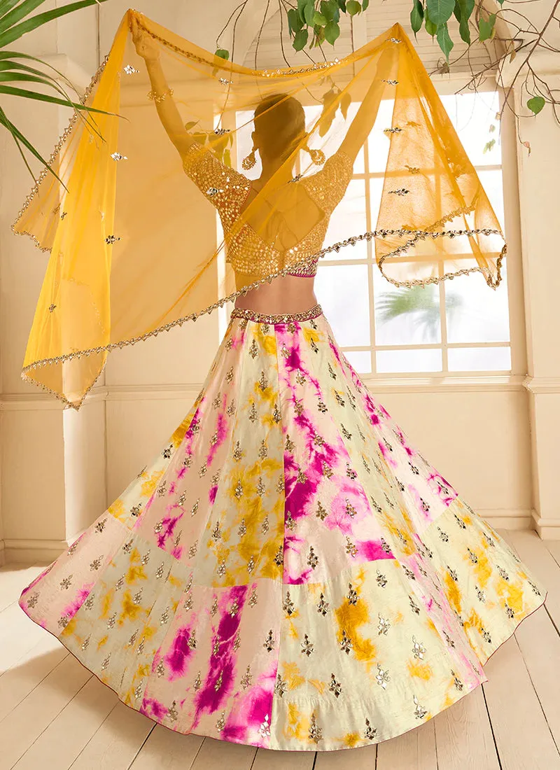 Pink Multi Colour Floral Printed Designer Embroidered Lehenga Choli