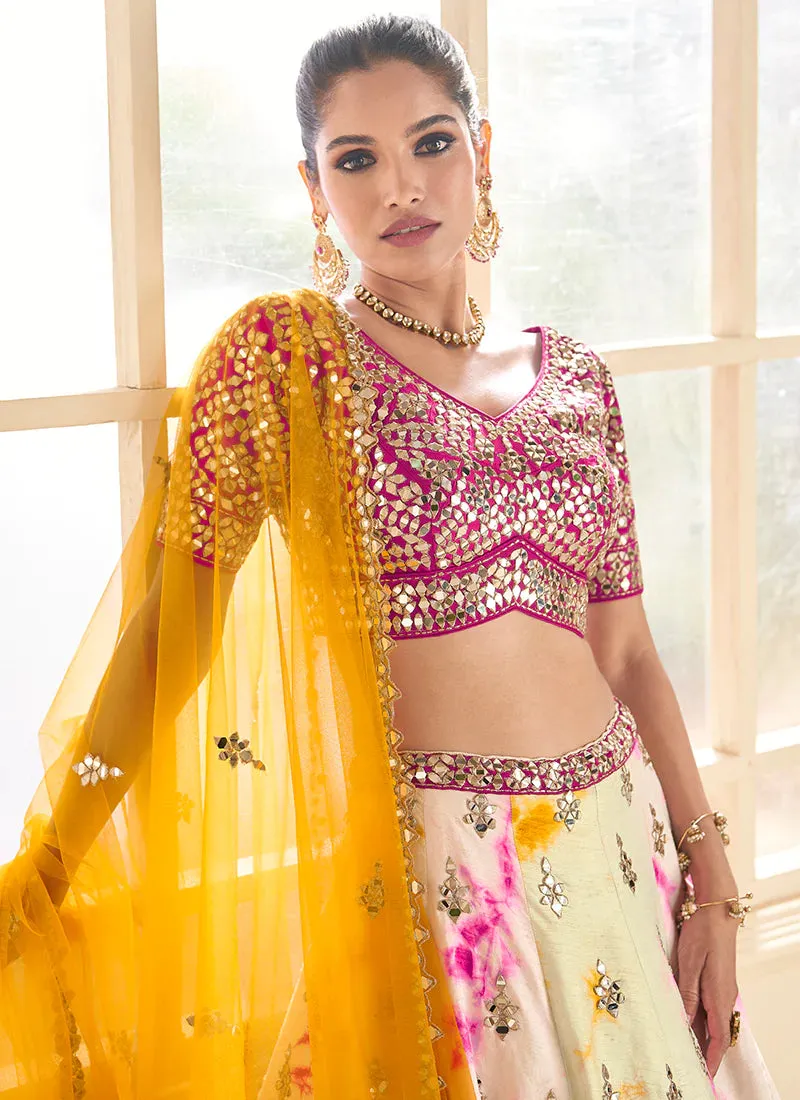 Pink Multi Colour Floral Printed Designer Embroidered Lehenga Choli