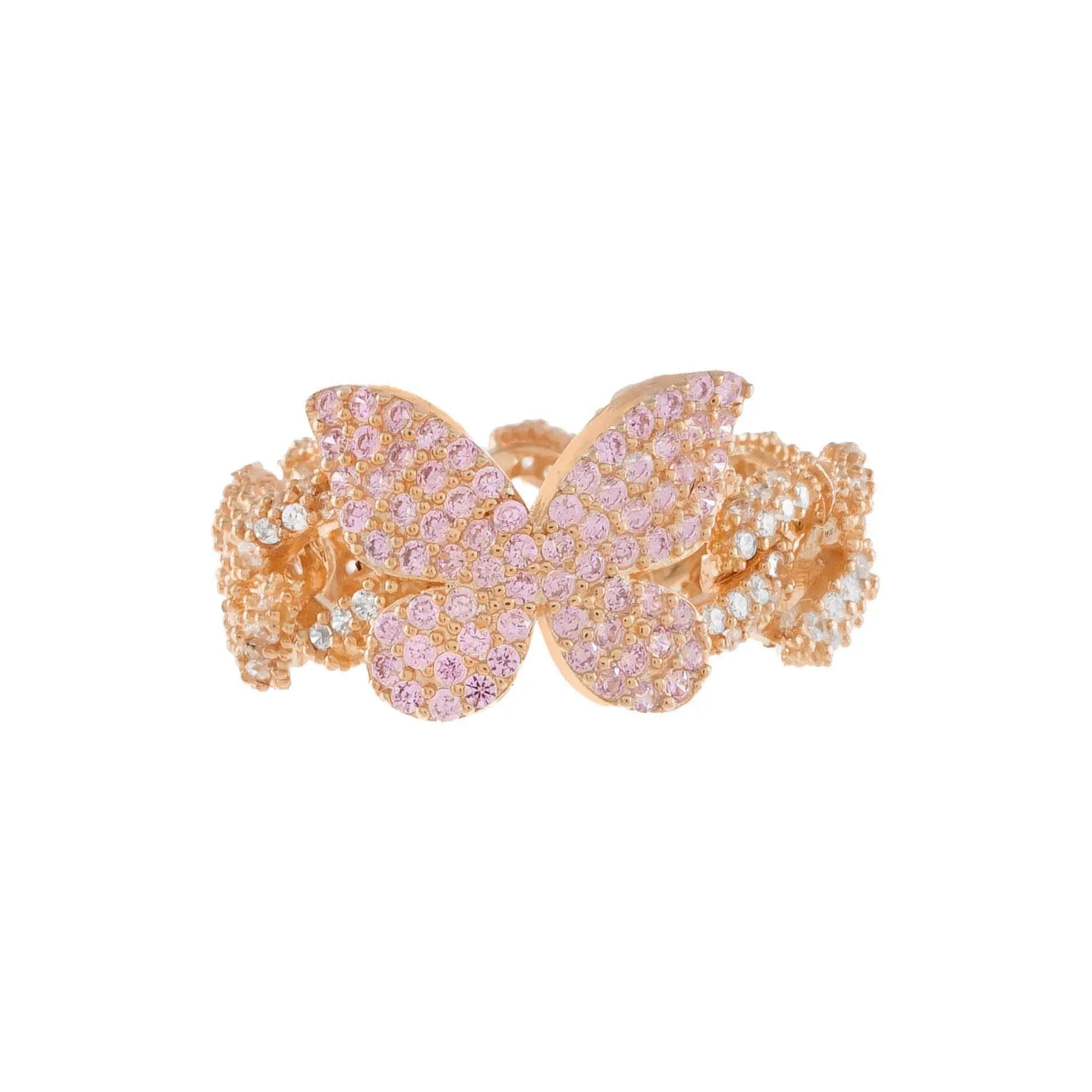Pink Pavé Butterfly Chain Link Ring