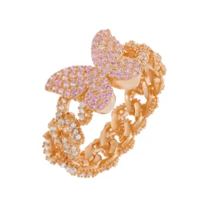 Pink Pavé Butterfly Chain Link Ring