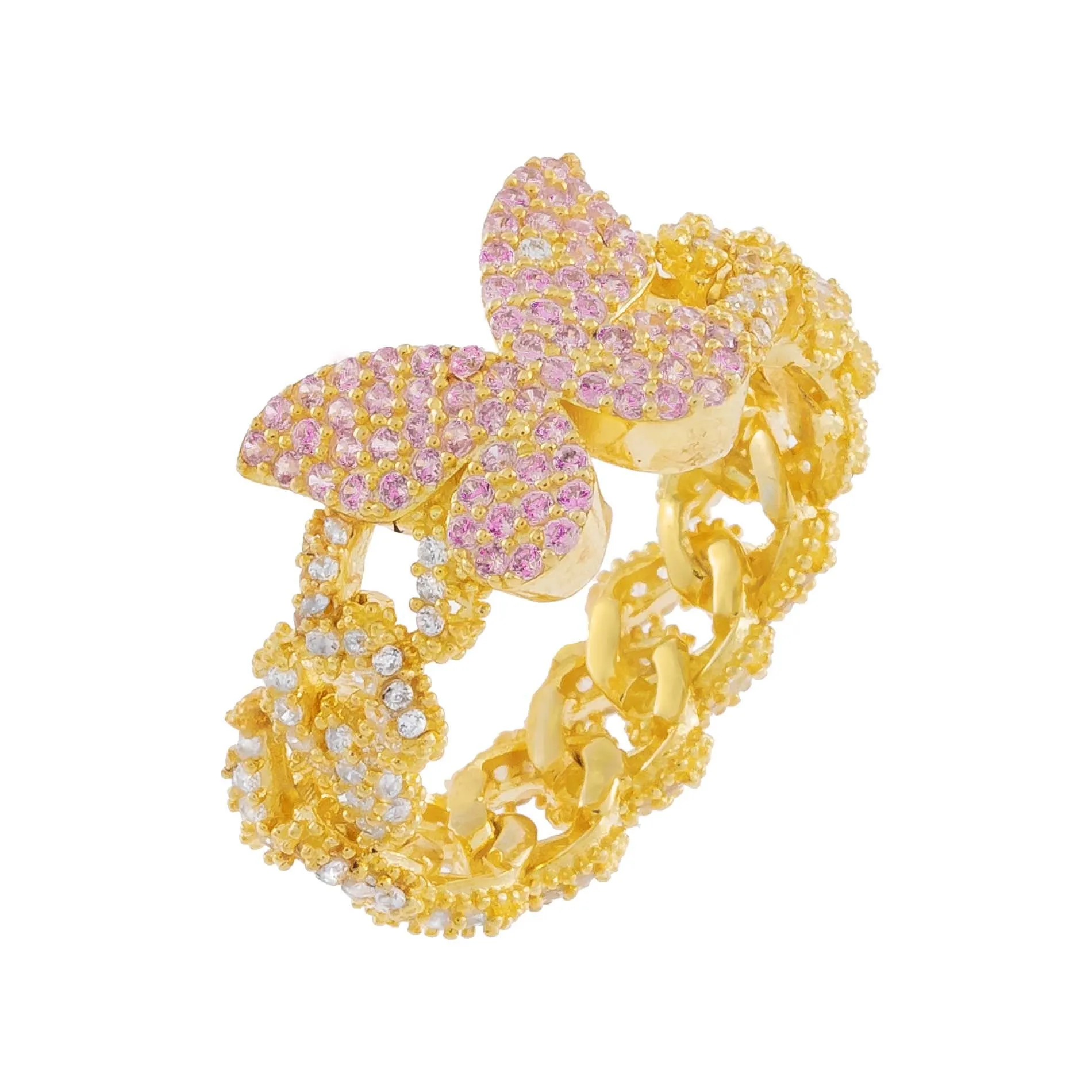 Pink Pavé Butterfly Chain Link Ring