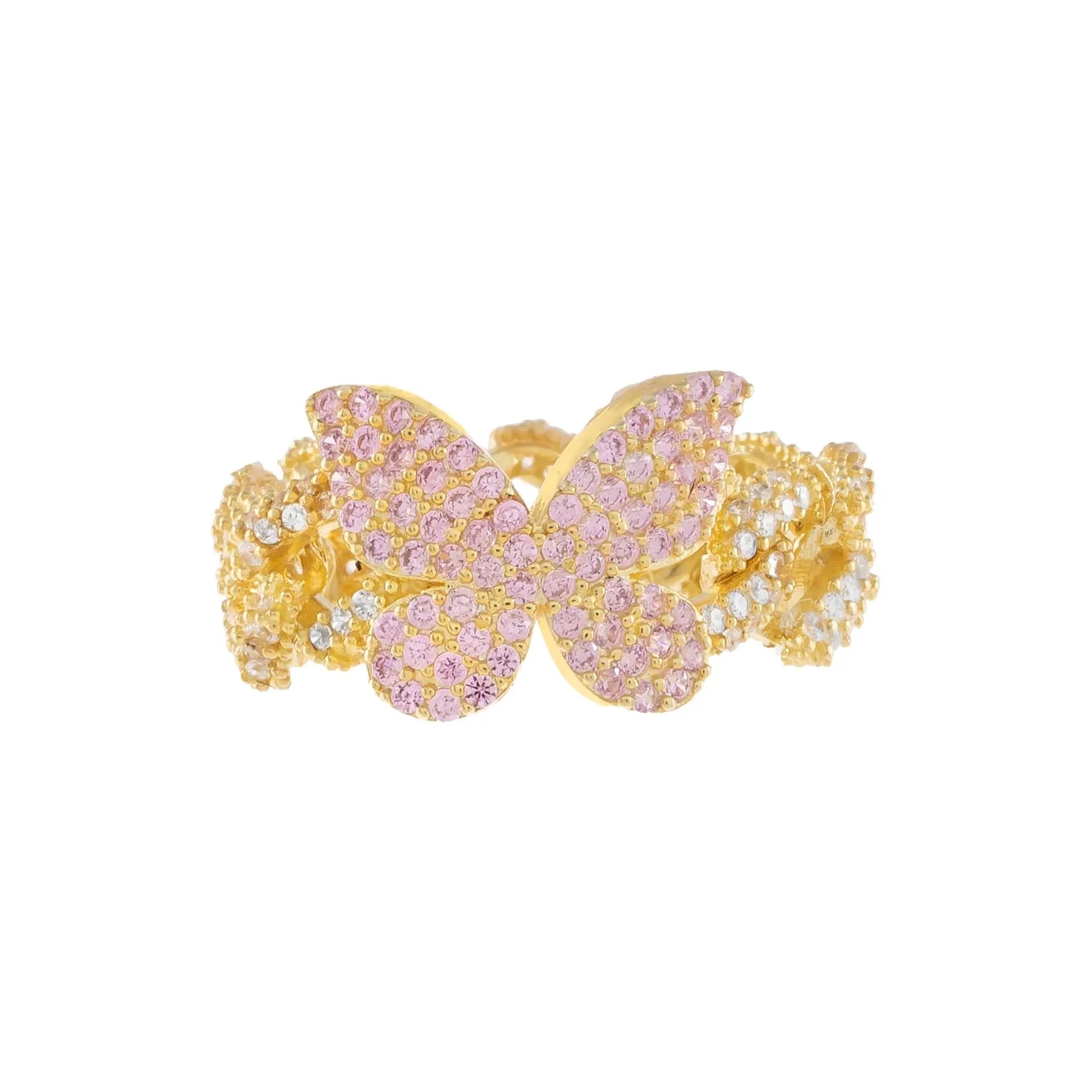 Pink Pavé Butterfly Chain Link Ring