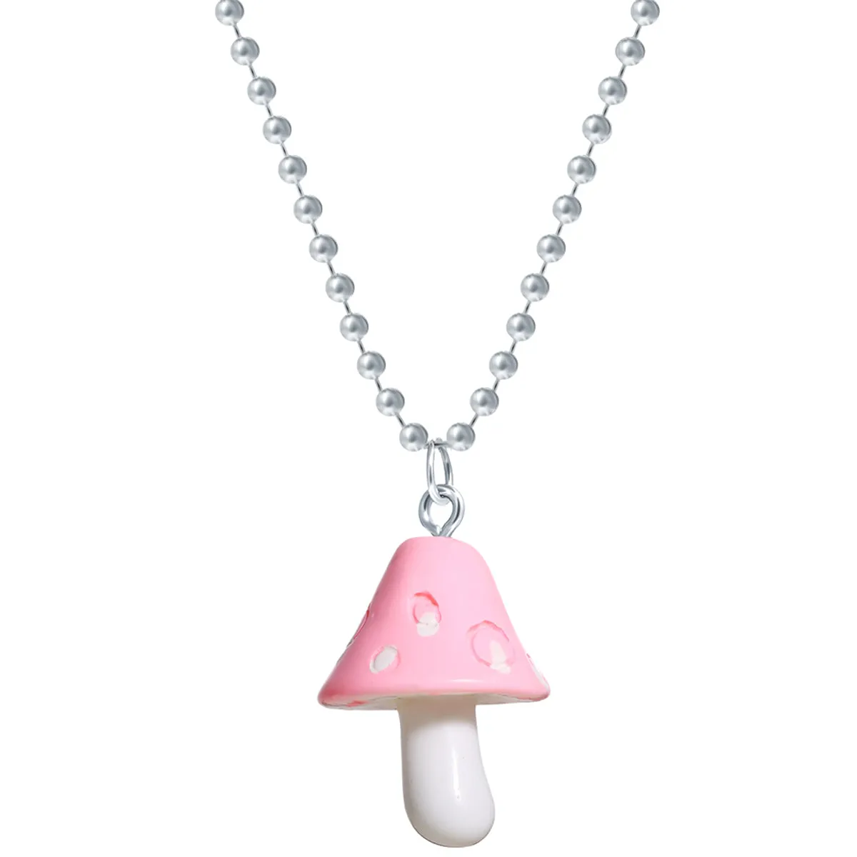 Pink Resin & Silver-Plated Ball Chain Mushroom Pendant Necklace