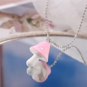 Pink Resin & Silver-Plated Ball Chain Mushroom Pendant Necklace