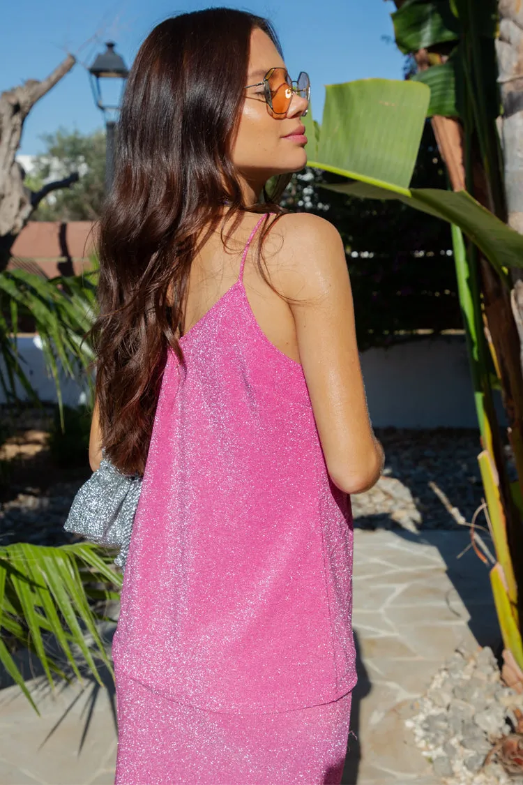 Pink Sparkle Tie Front Top