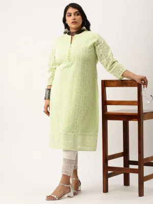 Pista Green Paisley Embroidered Georgette Lucknowi Chikankari Kurta For Women - ZOLA