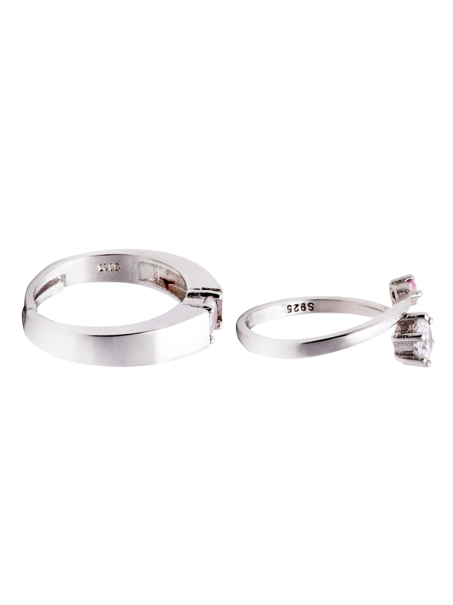 Platinum Plated Elegant Couple Adjustable Ring with Pink Stone