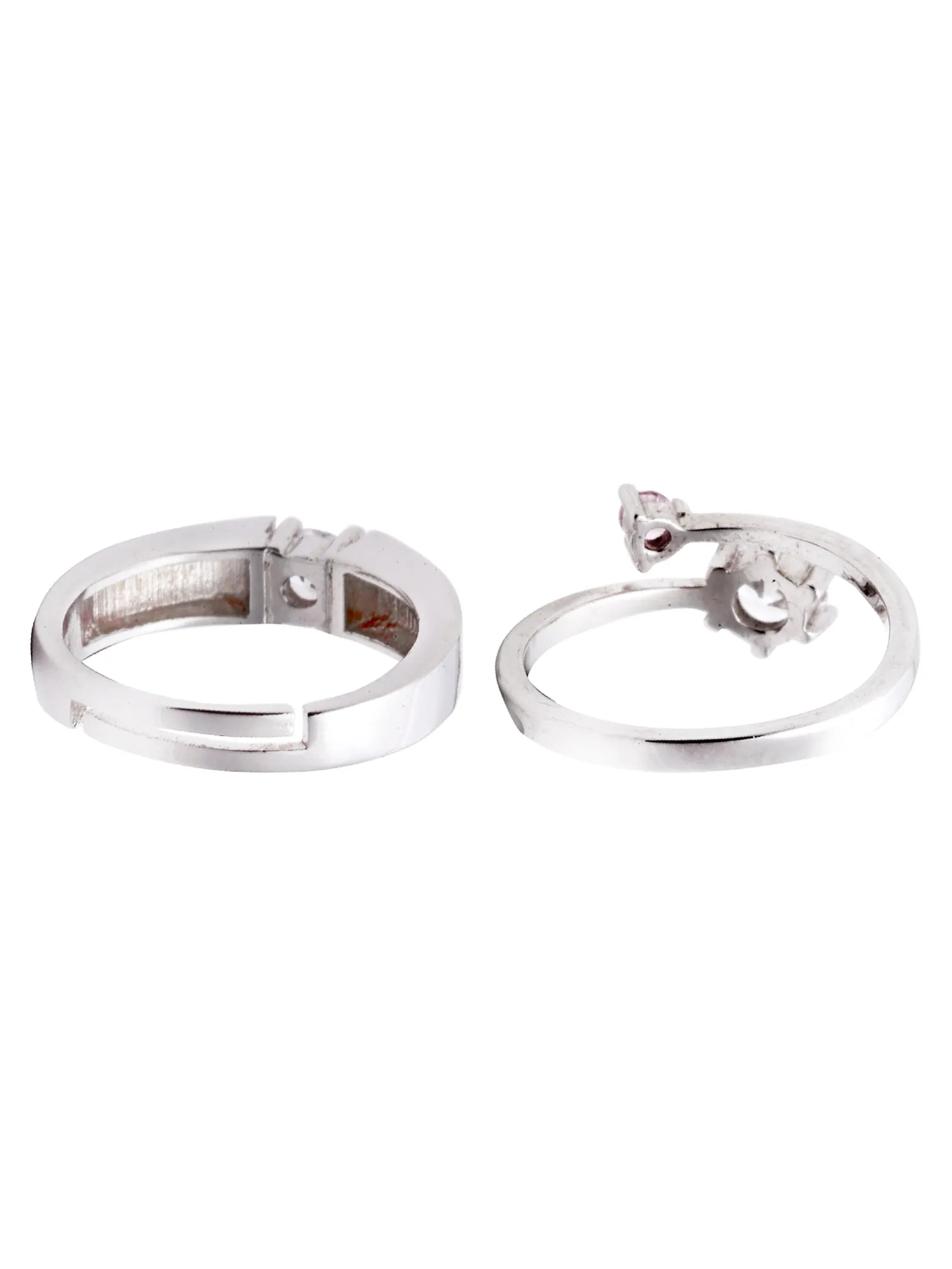 Platinum Plated Elegant Couple Adjustable Ring with Pink Stone