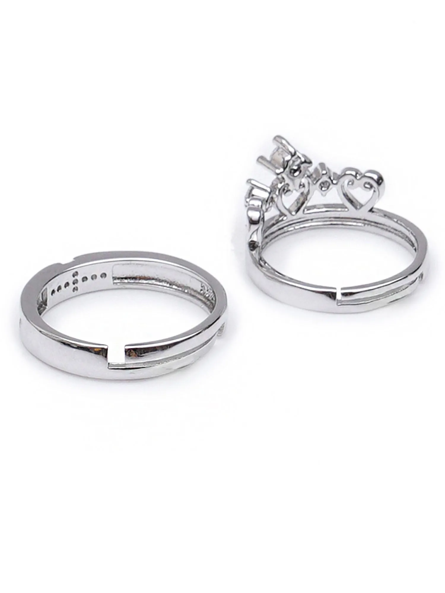 Platinum Plated Elegant King and Queen Couple Adjustable Band Ring