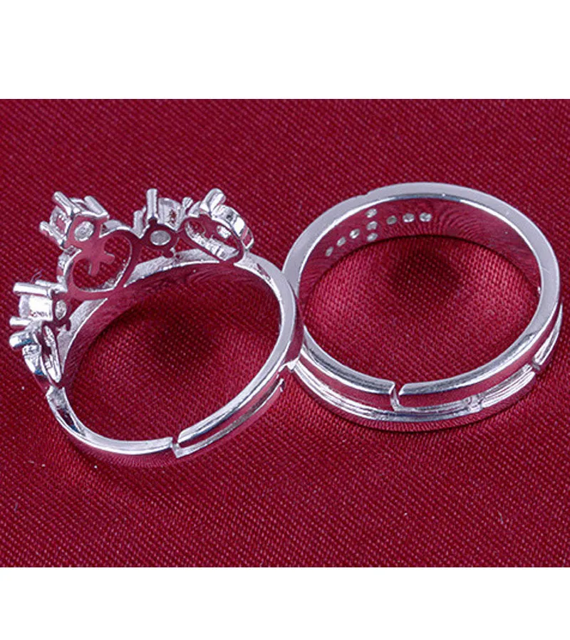 Platinum Plated Elegant King and Queen Couple Adjustable Band Ring