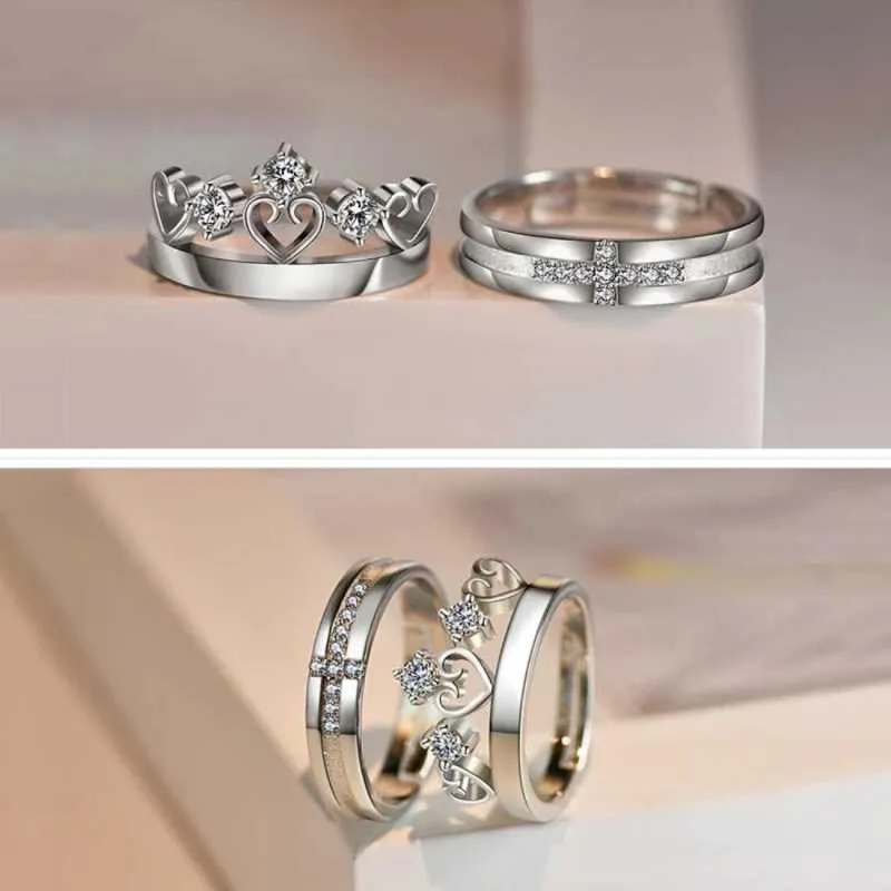Platinum Plated Elegant King and Queen Couple Adjustable Band Ring