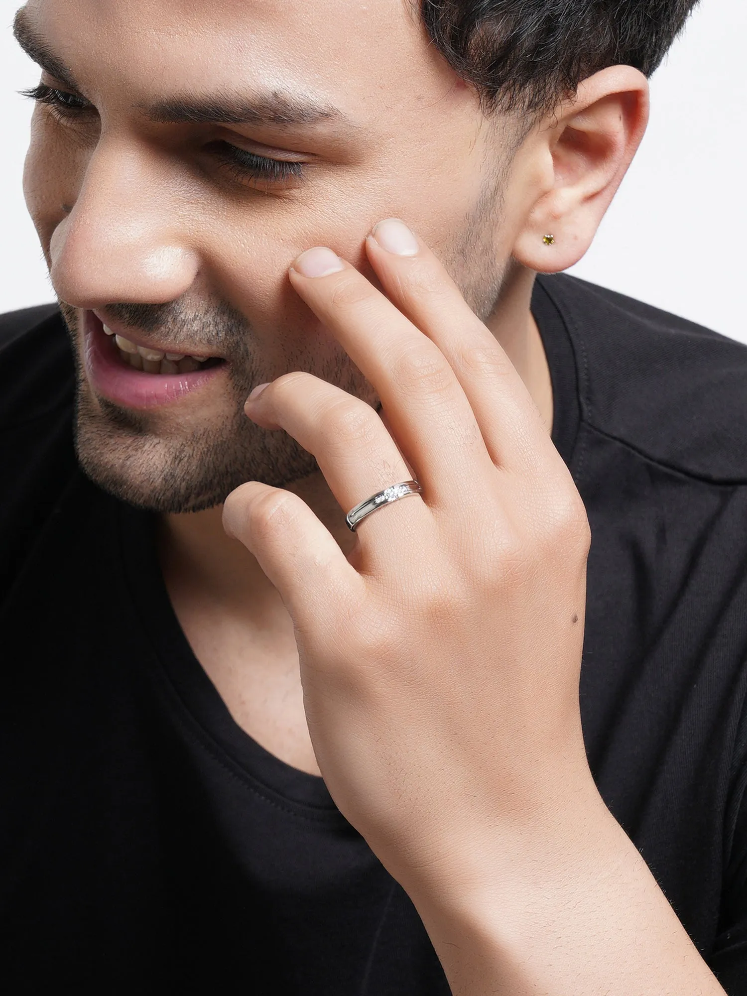Platinum Plated Elegant King and Queen Couple Adjustable Band Ring