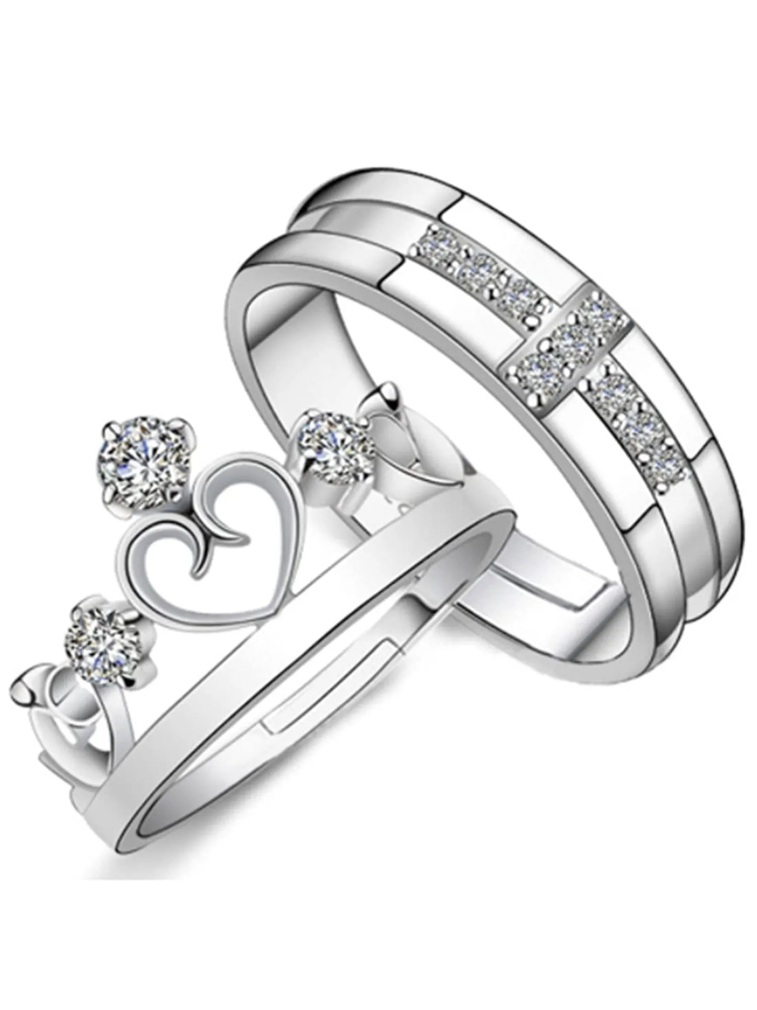 Platinum Plated Elegant King and Queen Couple Adjustable Band Ring