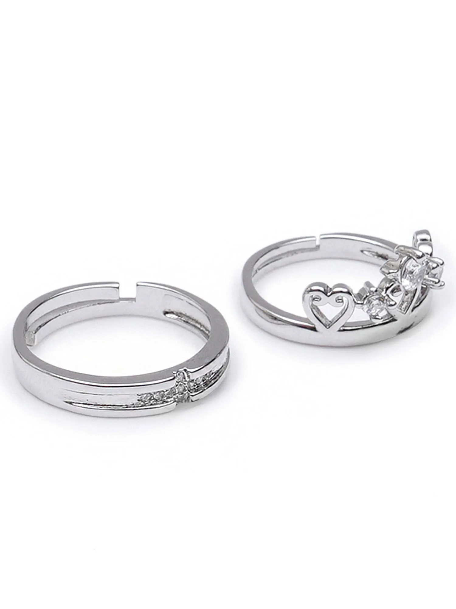 Platinum Plated Elegant King and Queen Couple Adjustable Band Ring