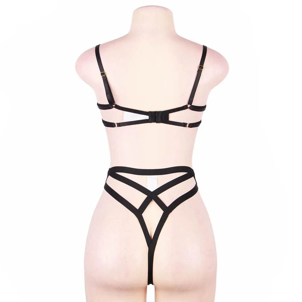 Plus Size Black Elegant Embroidery Fashion Bra Set With Underwire