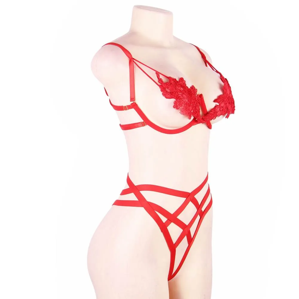 Plus Size Black Elegant Embroidery Fashion Bra Set With Underwire