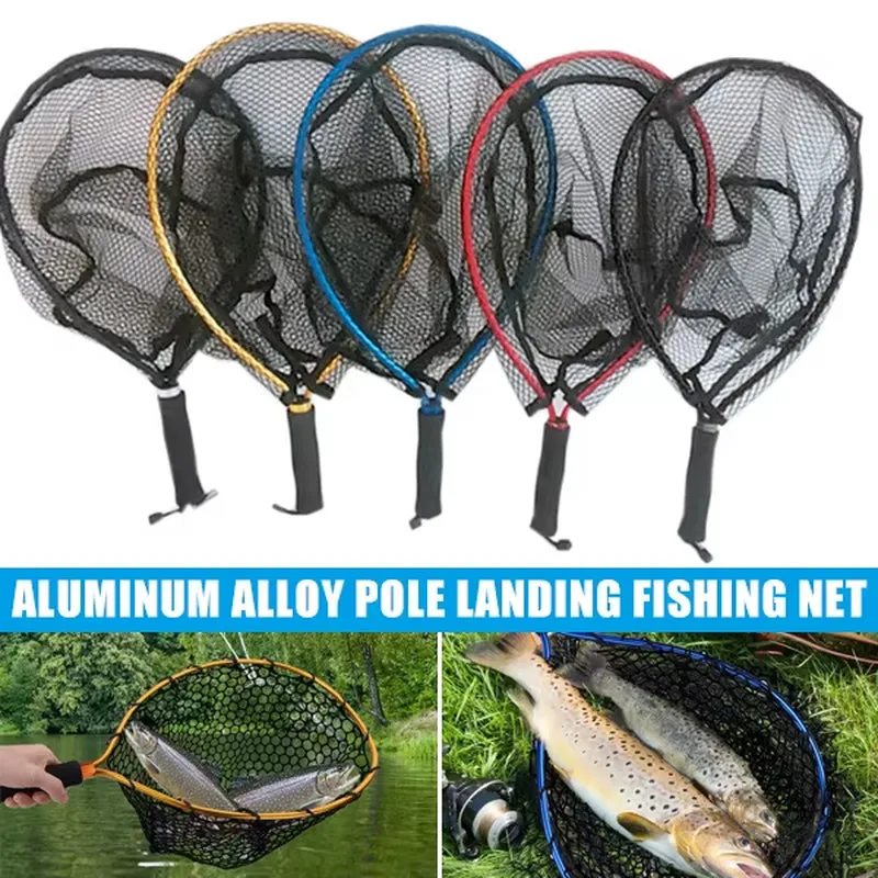 Portable Aluminum Alloy Fishing Net, Non-Slip Pole, Catching Fishes, Landing Net, Convenient, Red
