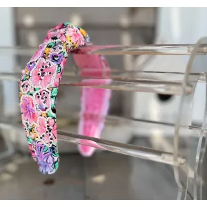 Purple and Pink Floral Seed Beaded Top Knot Handmade Headband S
