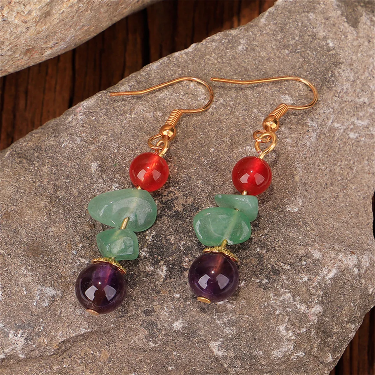 Purple Quartz & 18K Gold-Plated Beads Drop Earrings