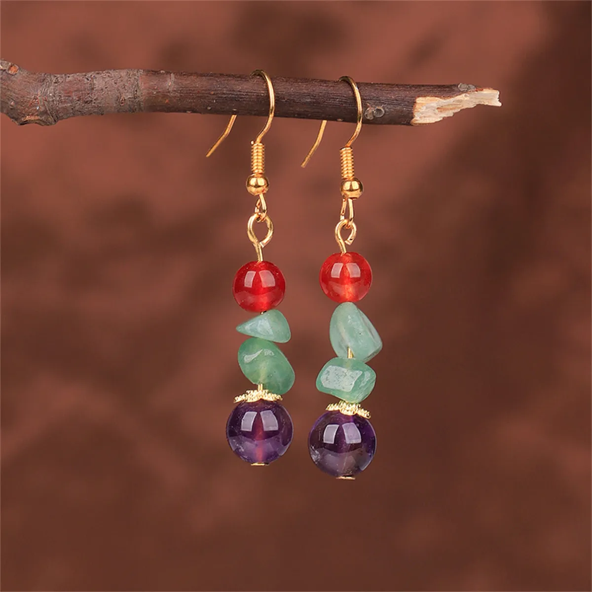 Purple Quartz & 18K Gold-Plated Beads Drop Earrings