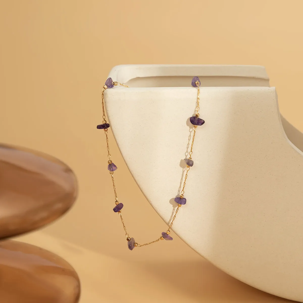 Purple Resin & 18K Gold-Plated Station Anklet