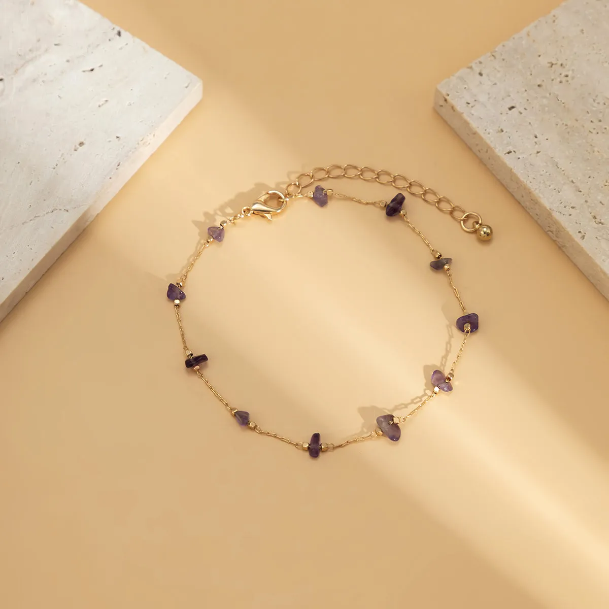 Purple Resin & 18K Gold-Plated Station Anklet