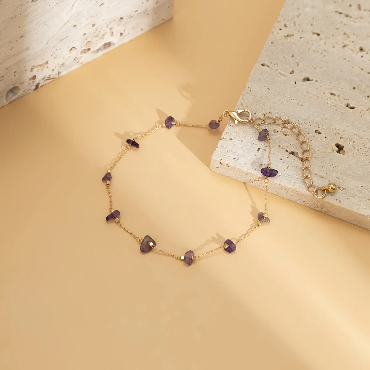 Purple Resin & 18K Gold-Plated Station Anklet