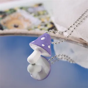 Purple Resin & Silver-Plated Ball Chain Mushroom Pendant Necklace