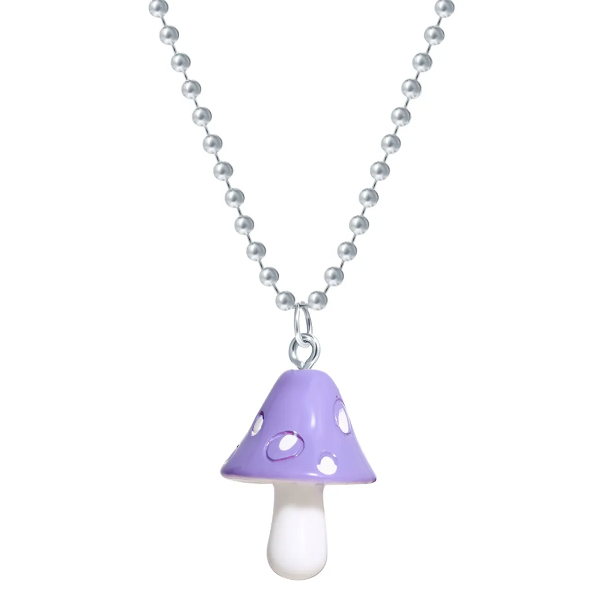 Purple Resin & Silver-Plated Ball Chain Mushroom Pendant Necklace