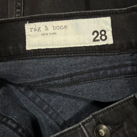 Rag &amp; Bone Stone Black Ankle Dren Slim Boyfriend Jeans  Frayed Hem Size 28