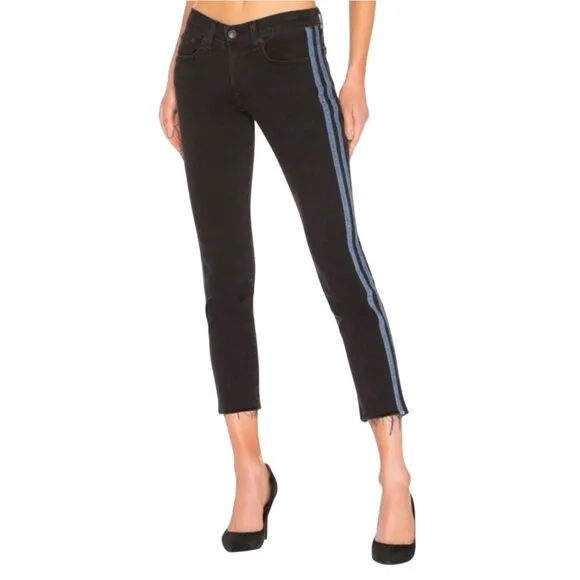 Rag &amp; Bone Stone Black Ankle Dren Slim Boyfriend Jeans  Frayed Hem Size 28