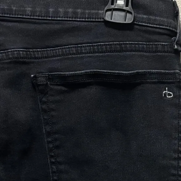 Rag &amp; Bone Stone Black Ankle Dren Slim Boyfriend Jeans  Frayed Hem Size 28