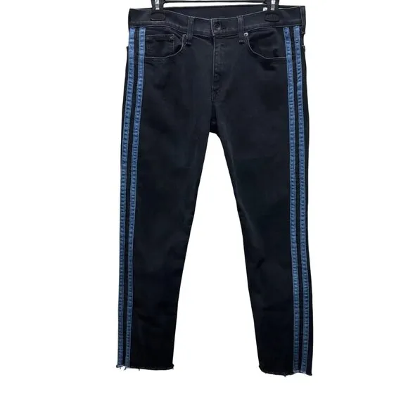 Rag &amp; Bone Stone Black Ankle Dren Slim Boyfriend Jeans  Frayed Hem Size 28
