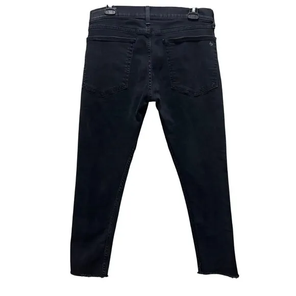 Rag &amp; Bone Stone Black Ankle Dren Slim Boyfriend Jeans  Frayed Hem Size 28
