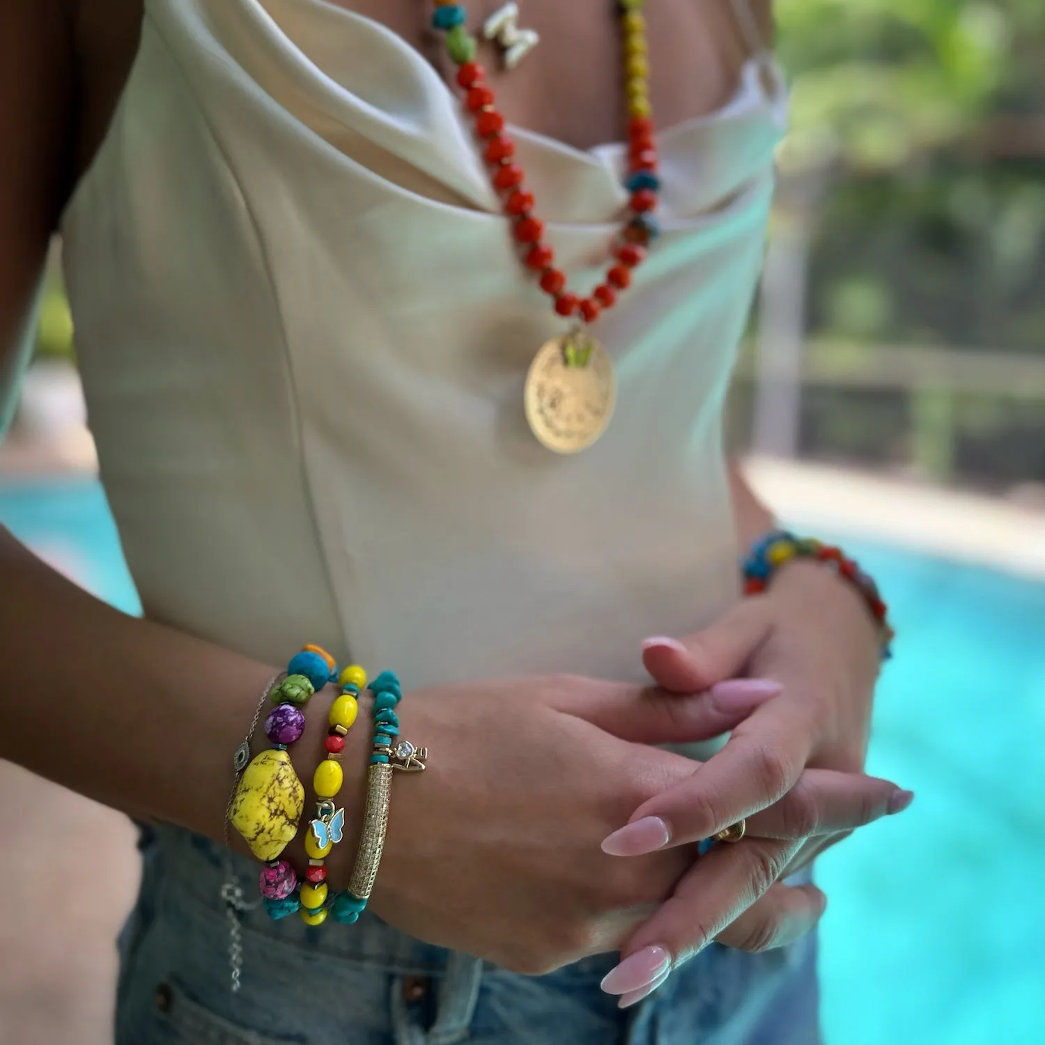 Rainbow Butterfly Beaded Bracelet