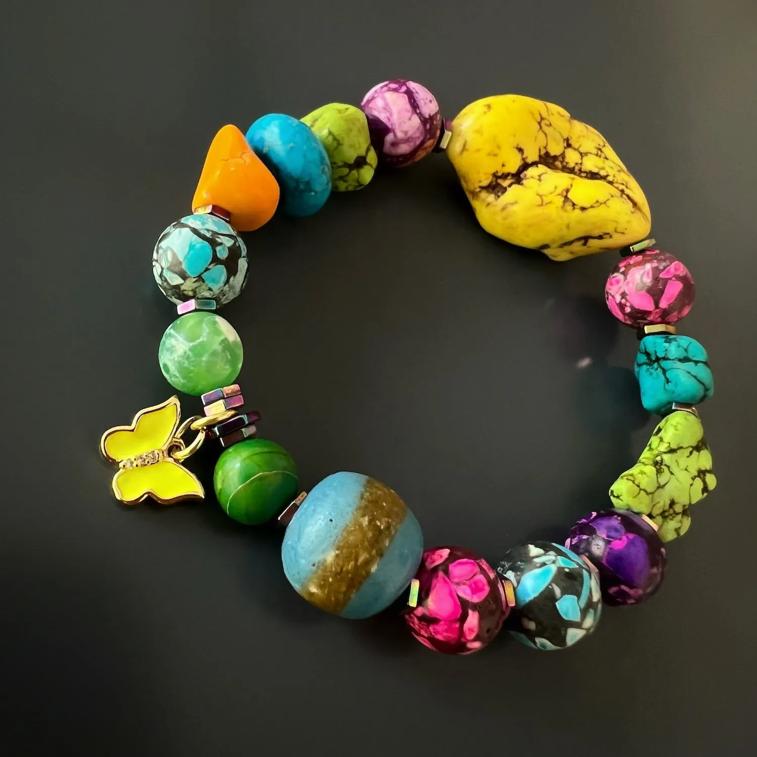 Rainbow Butterfly Beaded Bracelet