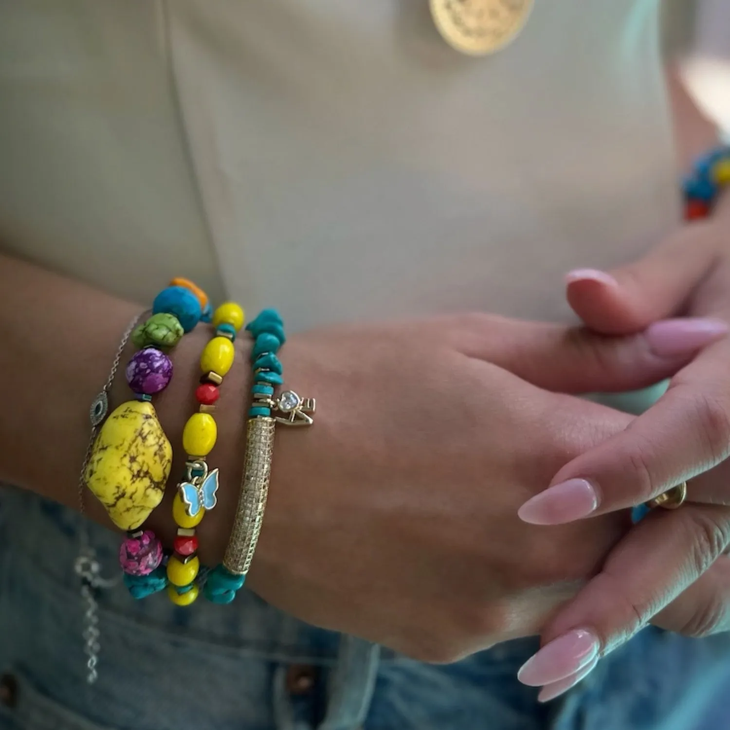 Rainbow Butterfly Beaded Bracelet