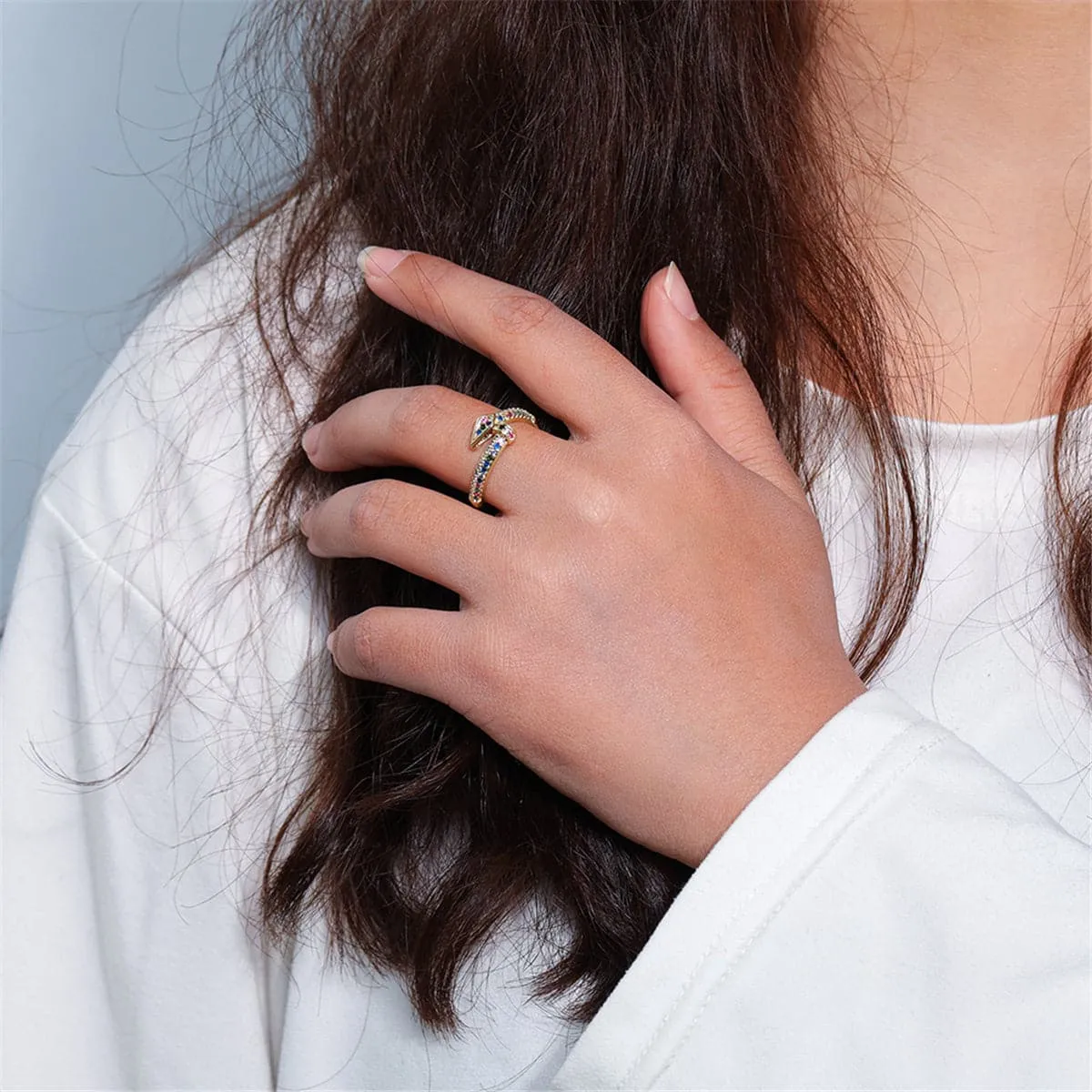 Rainbow Cubic Zirconia & 18K Gold-Plated Nail Bypass Ring