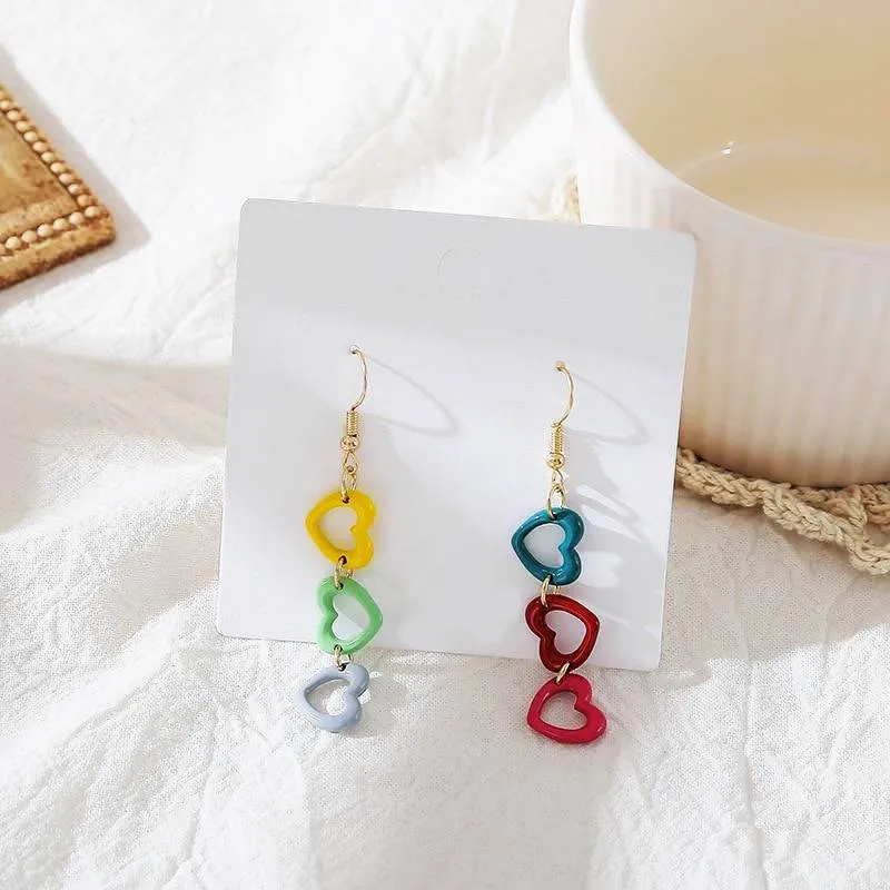 Rainbow Hearts Drop Earrings