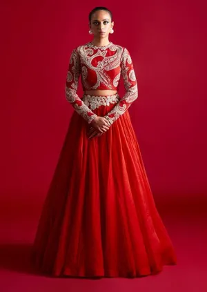 Red Color Party Wear Lehenga Set