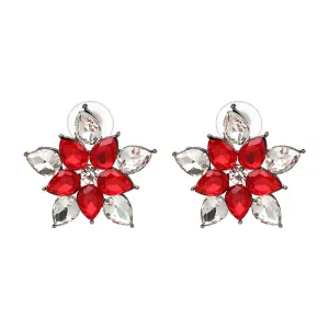 Red Crystal & Rhodium-Plated Star Stud Earrings