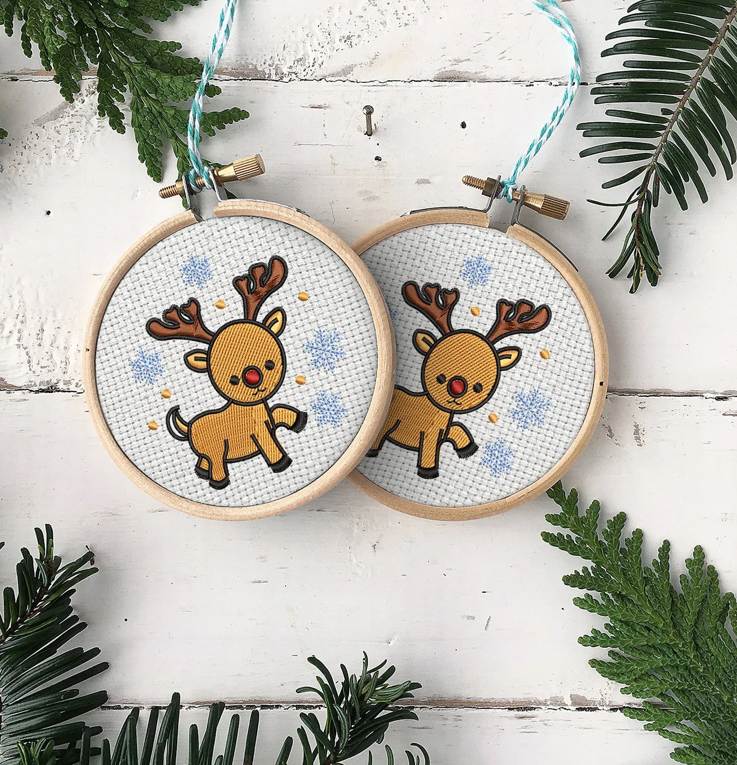 Reindeer Embroidered Christmas Ornaments